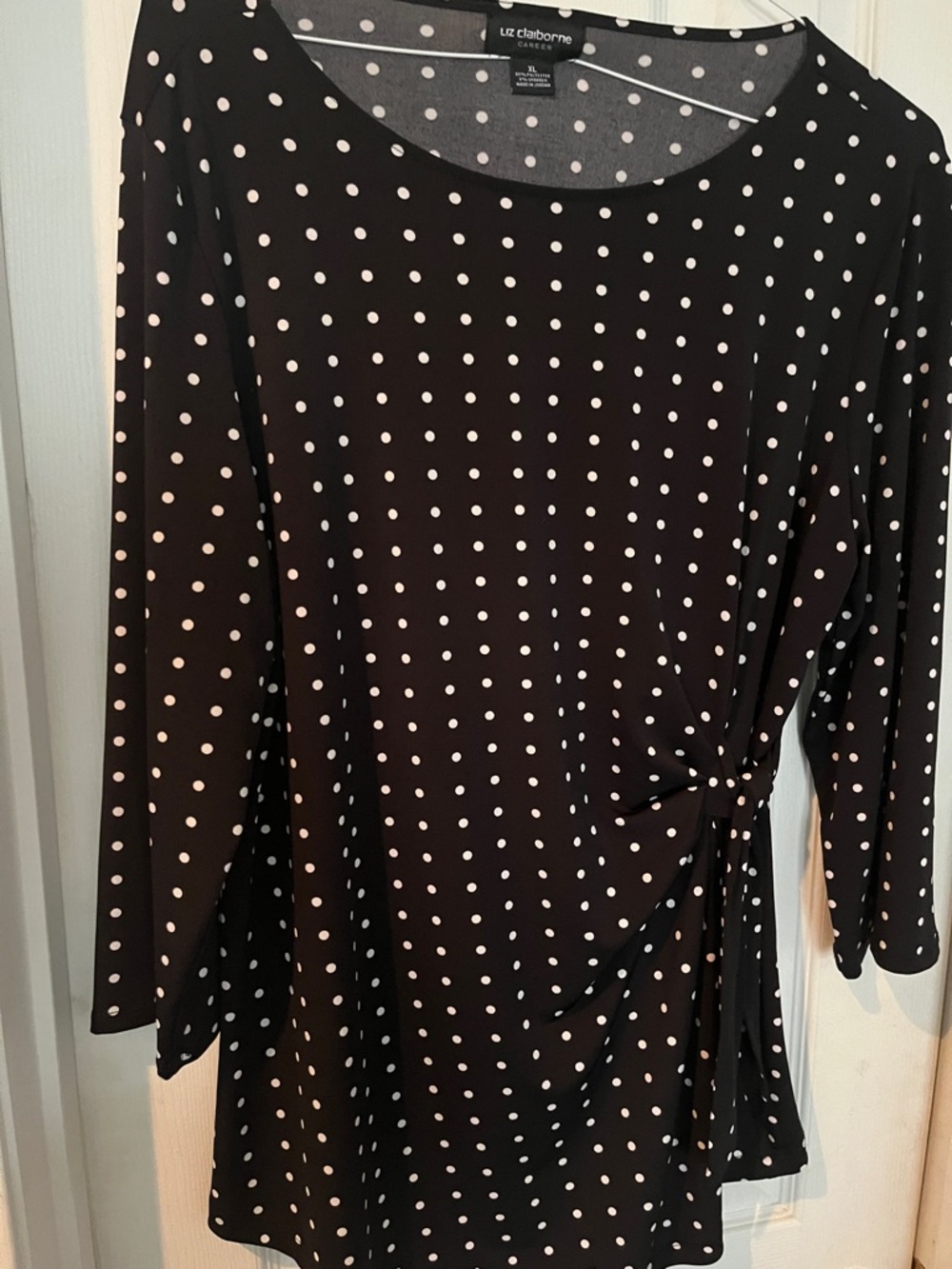 Liz Claiborne Black Long-Sleeve Polka Dot Top with Side Tie
